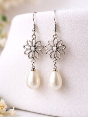 Pearl Drop Earrings | Silver Dangle | Elegant Minimal